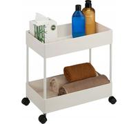Relaxday Support de salle de bain mobile sur roues - Organisateur compact et élégant à double étagère en blanc, idéal pour maximiser l'espace