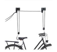 Relaxdays Support de plafond pour Vélo, Capacité de 57kg, Crochets, Universel, Frein à Corde, Palan à Poulie, Kayak, élévateur à vélo, Noir