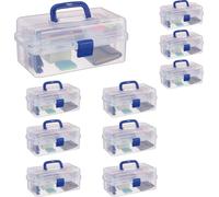relaxdays 10 x boîte plastique transparente bleue