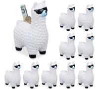 relaxdays 10 x Lama tirelire avec lunettes de soleil blanc