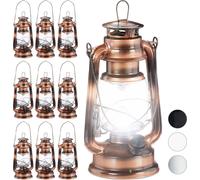 10x Lampe-tempête LED, Lanterne Retro comme décoration de fenêtre ou de Jardin, à Piles, cuivre