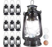 relaxdays 10 x Lanterne tempête LED noire