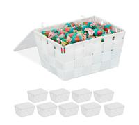 relaxdays 10 x Panier de rangement avec couvercle blanc