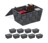 relaxdays 10 x Panier de rangement avec couvercle gris
