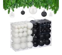 Relaxdays 100 Boules de Noël, Mates, Brillantes et pailletées, pour décorer Le Sapin, Noires et Blanches