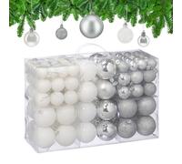 Relaxdays 100 Boules de Noël, Mates, Brillantes & pailletées, pour décorer Le Sapin, argentées & Blanches