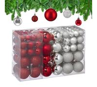 Relaxdays 100 Boules de Noël, Mates, Brillantes & pailletées, pour décorer Le Sapin comme il se Doit, argentées & Rouges