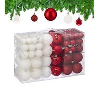 Relaxdays 100 Boules de Noël, Mates, Brillantes & pailletées, pour décorer Le Sapin comme il se Doit, Blanches & Rouges