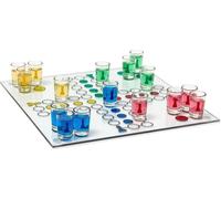 Relaxdays 10010181 Drinking Ludo jeu, jeu de fête pour adultes, plateau, 2 dés & 16 verres à shot, jeu à boire amusant
