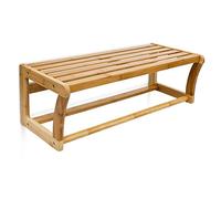 Relaxdays 10014070 Étagère Porte-serviettes en bambou H x l x P : 20 x 60 x 26 cm murale de salle de bain avec barre pour serviettes ou vêtements et surface de rangement en bois toilettes, nature