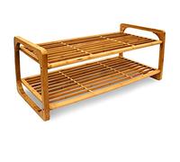 Relaxdays 10014858 Étagère à Chaussures en Nature Bambou 75 x 33 x 33 cm | Empilable, 2 étagères, meuble à chaussures/banc