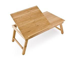 Relaxdays 10016734 Table pour Ordinateur HxlxP : 24 x 55 x 33 cm Portable Table de Lit Pliante pliable avec un petit tiroir en bois de bambou tablette inclinable réglable support genoux laptop, nature