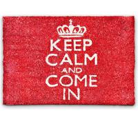 Relaxdays Paillasson en fibres de coco Tapis de sol Porte d’Entrée tapis de plancher sol KEEP CALM AND COME IN 40 x 60 cm dessous antidérapant caoutchouc PVC essuie-pieds saleté, rouge