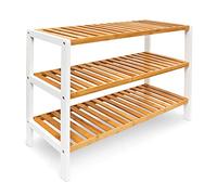 Relaxdays 10017705 Étagère à Chaussures en bambou HxlxP : 54,5 x 70 x 24,5 cm meuble à chaussures 3 étages pour 12 paires range-souliers en bambou, nature et blanc