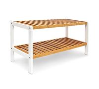 Relaxdays 10017706 Étagère à Chaussures en bambou HxlxP : 33 x 70 x 24,5 cm meuble à chaussures 2 étages pour 8 paires range-souliers en bambou, nature et blanc