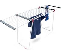 Séchoir à linge sur pied rétractable pour usage intérieur extérieur étendoir à vêtements avec rallonges, blanc et gris