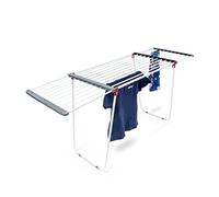 Séchoir à linge sur pied rétractable pour usage intérieur extérieur étendoir à vêtements avec rallonges, blanc et gris