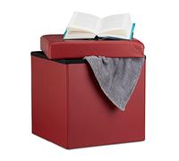 Relaxdays 10019043_57 Tabouret, Rouge foncé, 38 x 38 x 38 cm