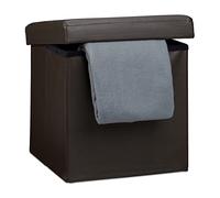 Relaxdays 10019043 Tabouret pliant en similicuir pouf de rangement pliable repose-pieds de stockage carré 38 x 38 x 38 cm avec couvercle amovible assise table ottoman coffre chaise, marron