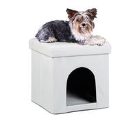 Relaxdays 10019046 Maison pour petits chiens et chats pliable pliante banc en similicuir confortable Tabouret abri panier malle cube niche HxlxP : 38 x 38 x 38 cm repose-pieds couvercle amovible, blanc