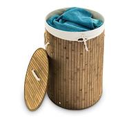 Relaxdays 10019051 Panier à linge pliant corbeille pliable rond en bambou 80 litres 65 cm hauteur sac linge amovible, nature