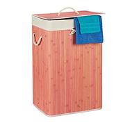 Relaxdays 10019053_113 Panier Bambou, Corbeille Linge Pliante, 83L, Sac intérieur Coton, 65,5 x 43,5 x 33,5 cm, Rose