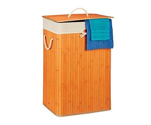 Relaxdays 10019053_57 Panier Bambou, Corbeille Linge Pliante, 83L, Sac intérieur Coton, 65,5 x 43,5 x 33,5 cm, Orange