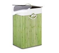 Relaxdays 10019053 Panier à linge pliant corbeille pliable rectangle en bambou 83 litres 65 cm hauteur HxlxP 65,5 x 43,5 x 33,5 cm, vert