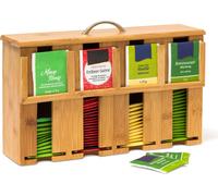 Relaxdays 10019149 Boîte à thé sachets en bambou Boîte de rangement 4 compartiments Rectangle Déco H x l x P: 22 x 33,5 x 10 cm avec anse support de stockage couleur naturelle