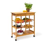 Relaxdays 10019161 Desserte de cuisine JAMES XXL meuble d'appoint îlot chariot de cuisine à roulettes en bambou paniers amovibles HxlxP : 80 x 67 x 37 cm, nature