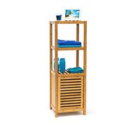 Relaxdays 10019205 Étagère salle de bain cuisine Porte refermable bois de bambou 4 étages Plateaux Meuble rangement HxlxP 110 x 36,5 x 33 cm, nature