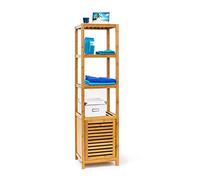 Relaxdays 10019205 Étagère salle de bain cuisine Porte refermable bois de bambou 5 étages Plateaux Meuble rangement HxlxP 140 x 36,5 x 33 cm, nature