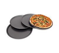 Relaxdays 10019245 Plaques rondes de pizza 4 Plats pour pizza tarte flambées Diamètre 33 cm anti-adhérent mettre au Four en acier de carbone , Gris