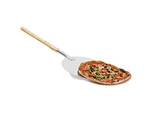 Relaxdays 10019247 Pelle à pizza gâteau tarte flambée rond Ø 30,5 cm en métal avec manche en bois 79 cm de long Plateau cuisine pour mettre au four ustensile cuisine pratique , Gris