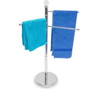 Relaxdays 10019262 Porte-serviettes sur pied Porte-vêtements accessoire salle de bain 3 bras métal chromé Ø du socle 29 cm H 93,5 cm support pour essuie argenté
