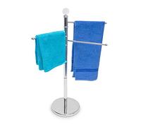 Relaxdays 10019262 Porte-serviettes sur pied Porte-vêtements accessoire salle de bain 3 bras métal chromé Ø du socle 29 cm H 93,5 cm support pour essuie argenté
