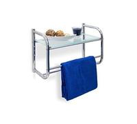 Relaxdays 10019264 étagère avec 2 porte-serviettes murale + plateau verre argenté 23 x 45 x 34 cm