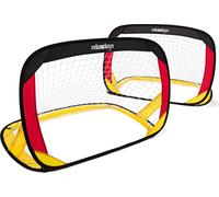Relaxdays Lot de 2 buts de football Pop up Pliable Sac de rangement Piquets pour Enfants Cage de but Jardin parcs H x l x P: 80 x 119 x 83 cm, noir rouge jaune