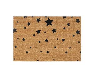 Relaxdays 10020168 Paillasson fibres de coco tapis de sol 60x40 dessous caoutchouc antidérapant PVC ETOILES porte entrée nature tapis entrée terrasse garage jardin, noir