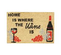 Relaxdays 10020180 Paillasson en fibres de coco tapis de sol porte entrée HOME IS WHERE WINE IS dessous antidérapant PVC en caoutchouc L x l 60 x 40 cm nature