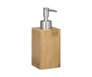 Relaxdays 10020225 Distributeur de savon bambou pompe manuelle - capacité lotion design,HxlxP: 18 x 6,5 x 8 cm 240 ml, nature