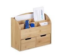Relaxdays 10020336 Organiseur de bureau bambou distributeur de bureau 6 compartiments 2 tiroirs HxlxP: 25,5 x 33 x 13,5 cm, nature