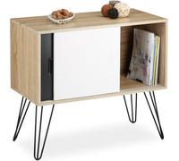 Relaxdays Commode retro design en bois et métal années 60 sideboard meuble rangement scandinave HxlxP: 70 x 80 x 40 cm, noir blanc