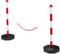 Relaxdays 2 Poteaux de signalisation et délimitation avec chaînes barrière de parking 82 x 56 x 28 cm Rouge-gris