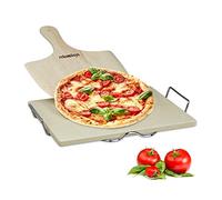 Relaxdays 10020488 Pierre à pizza 1,5 cm épaisseur cuisson au four avec spatule en bois pour pizza et flammeküche HxlxP: 1,5 x 38 x 30 cm cm, nature