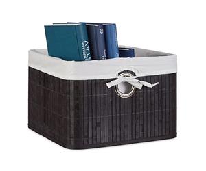 Relaxdays 10020506 Corbeille Panier de rangement Housse amovible poignée Boîte de stockage étagère armoire H x l x P 20 x 31 x 31 cm- noir