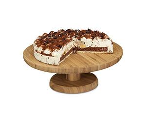 Relaxdays 10020545 Assiette à gâteau sur pied 33 cm bambou assiette à tarte plat de service rond H x D: 11,5 x 33 cm, nature