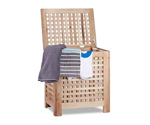 Relaxdays 10020619 Coffre à linge en noyer avec couvercle sac amovible 70 Litres panier à linge bois corbeille, nature - HxlxP: 55,5 x 52,5 x 39,5 cm