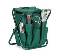 Relaxdays 10020714 Tabouret porte-outils de jardinage 16 poches et compartiment intérieur pliable HxlxP: 42 x 30 x 39 cm, vert