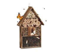 Relaxdays, nature Hôtel à insectes en bois brûlé 50 cm à suspendre abri abeille refuge papillon grillage, 9,5x31x48 cm